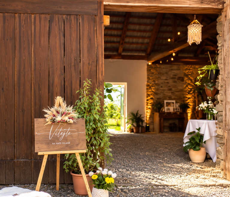 Rustic wedding reception in a beautifully decorated celebration barn